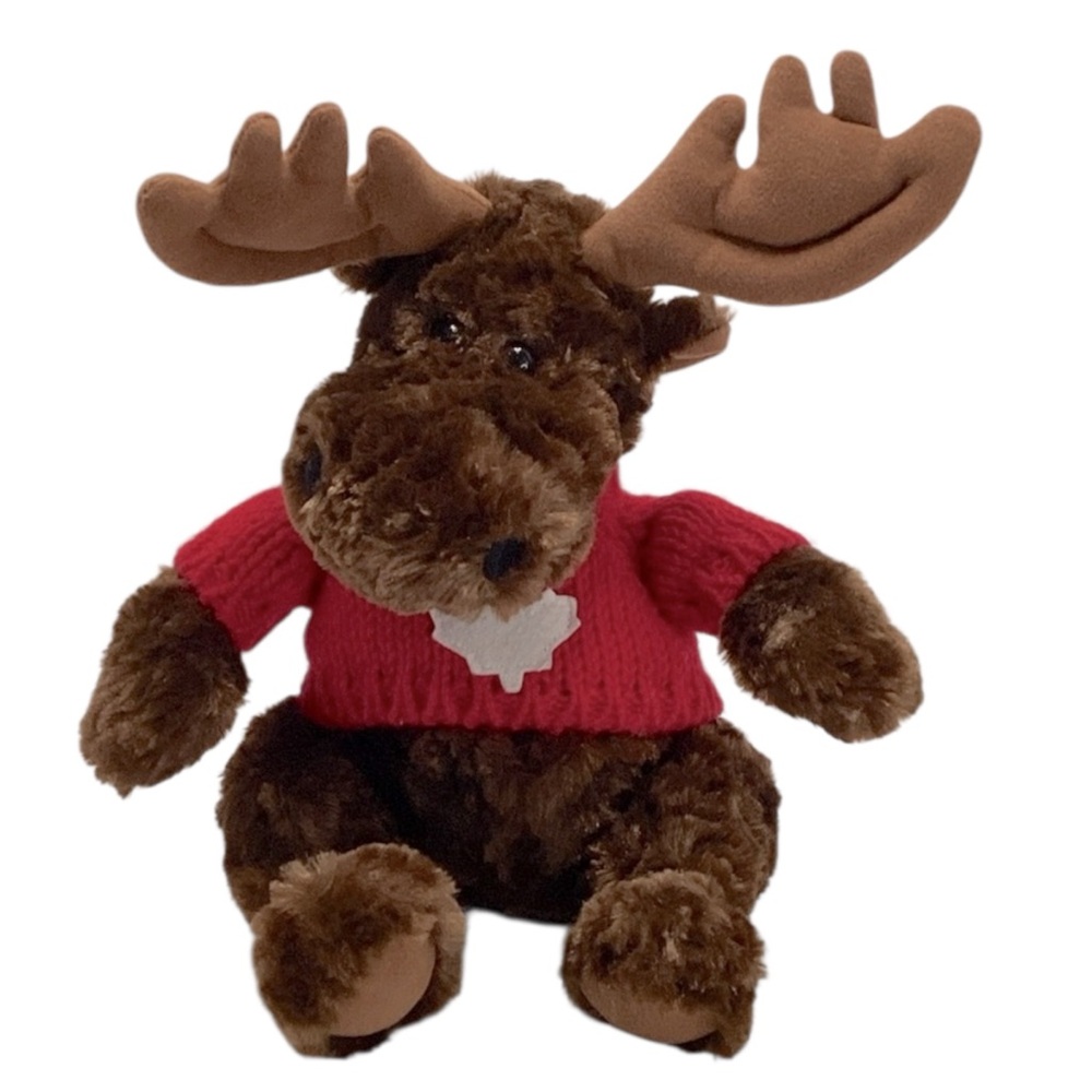 🍄 GUND Plush Moose with Red Maple Leaf Sweater
